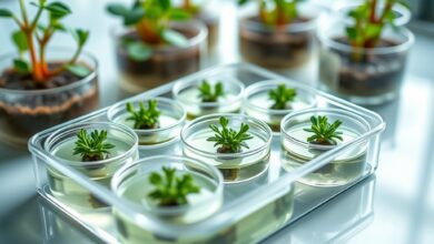 Placa de Petri em laboratório com colónias celulares cultivadas para testes avançados de biocomputação experimental